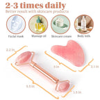 Jade Roller & GuaSha Set-Facial Beauty Roller Skin Care Tools, Rose Quartz - Image 7