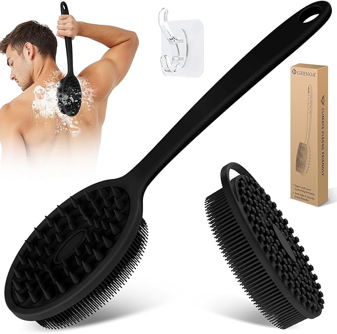 Silicone Back & Body Scrubber Set 2PCS, 13.4'' Gentle Exfoliating Back Scrubber by GEENOA