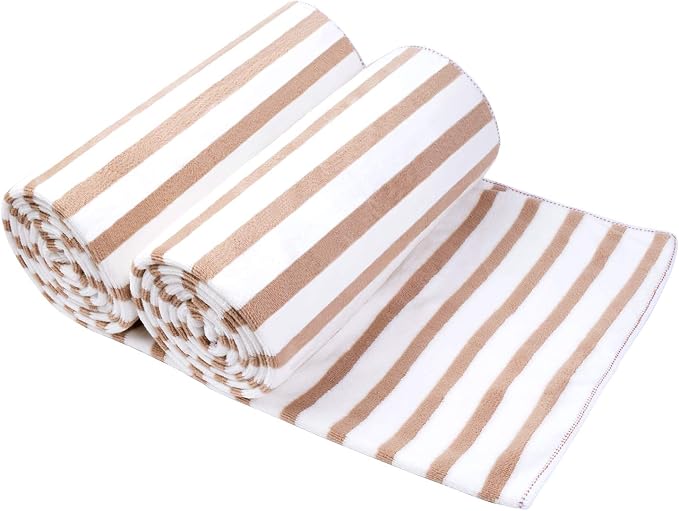JML Beach Towels Set of 2, Large Microfiber Bath Towel Cabana Stripe, Quick by JML