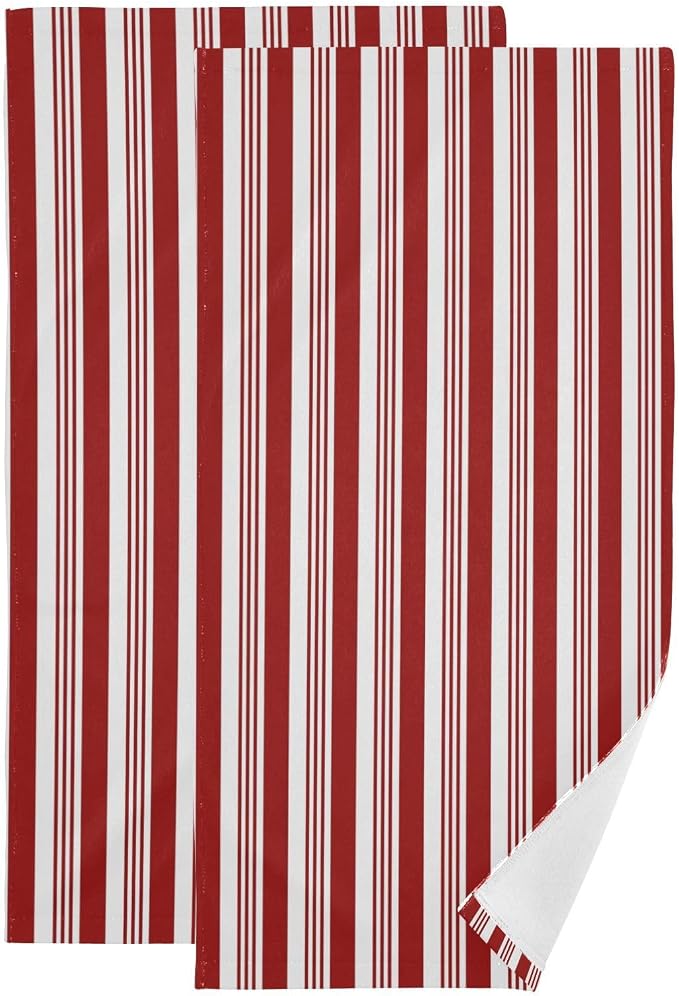 Abstract Red and White Striped Hand Towels by Unknown