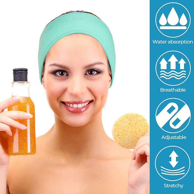 Whaline Spa Facial Headband Make Up Wrap Head Terry Cloth Headband Adjustable - Image 5
