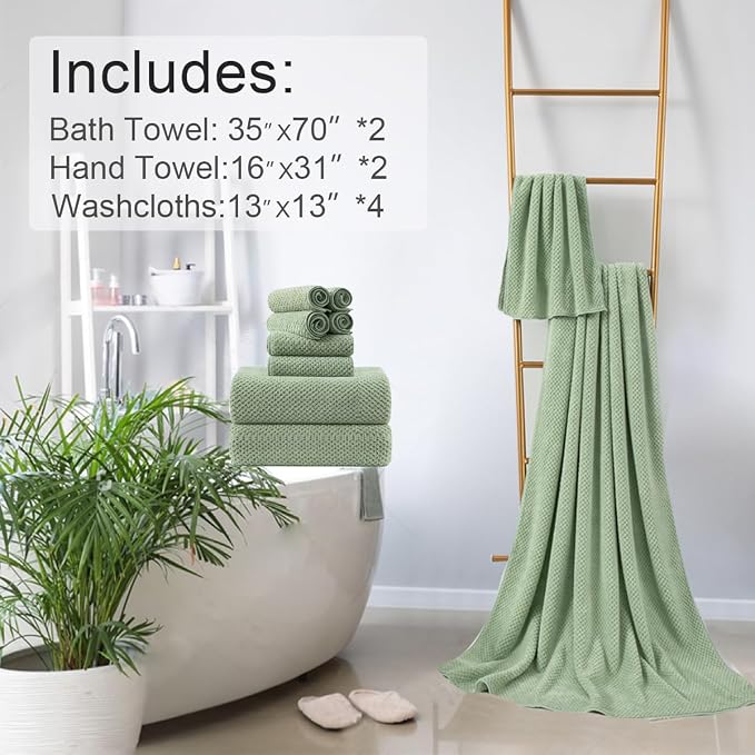 8-Piece Green Bath Towels Set, 2 Oversized Large Bath Towels Sheet, 2 Hand - Image 6