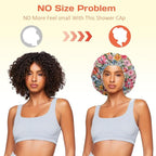 Shower Cap Reusable Double Layer Adjustable Elastic Waterproof EVA Hair Bath - Image 5