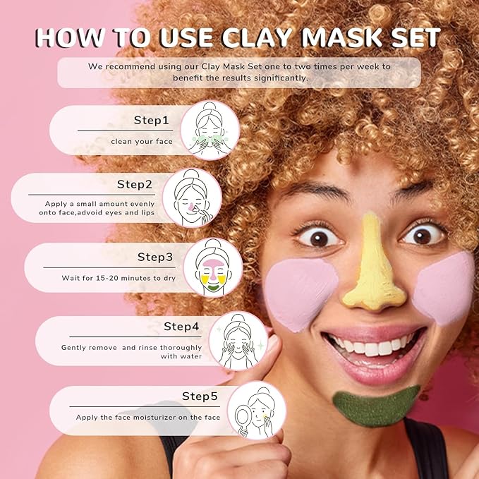 ANAI RUI 3 Pack Clay Mask Set Turmeric Vitamin C Clay Mask -Rose Facial Mask - Image 6