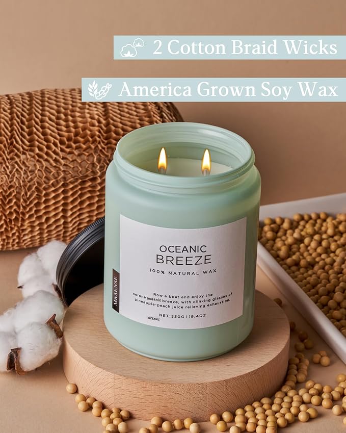M&SENSE Candle Oceanic Breeze Scented, 19.4oz 110 Hour Long Lasting 2 Wick - Image 3