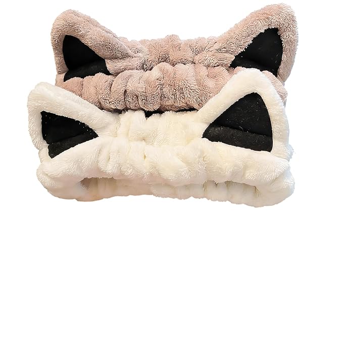 2 Pcs Cat Ears Headband Cute Spa Headband Set Washing Face Makeup Skincare by Unknown