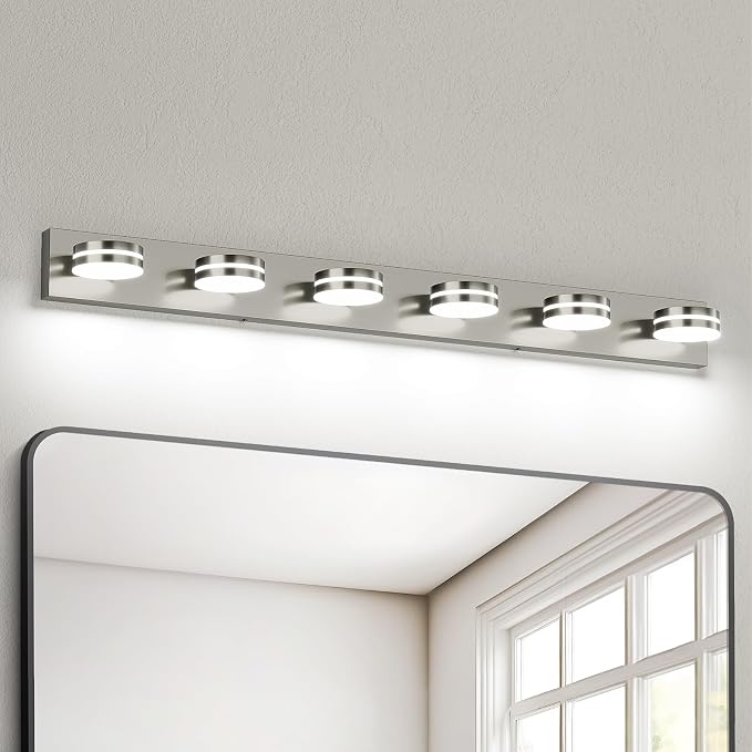 6-Light Nickel Bathroom Vanity Light Over Mirror, LED Vanity Lighting Fixtures by BATHROOMLIGHTINGFIXTURES