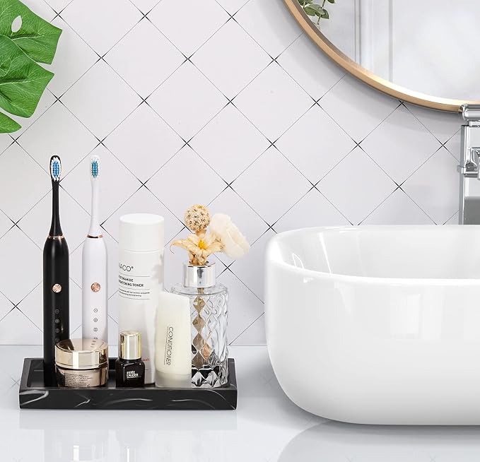 Luxspire Bathroom Vanity Tray, 8 x 4 inch Resin Dresser Jewelry Ring Dish Tank - Image 5