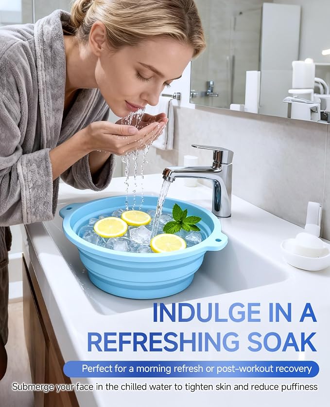 Face Ice Bath Bowl with Built-in Ice Tray, Foldable Silicone Face Bowl - Image 6