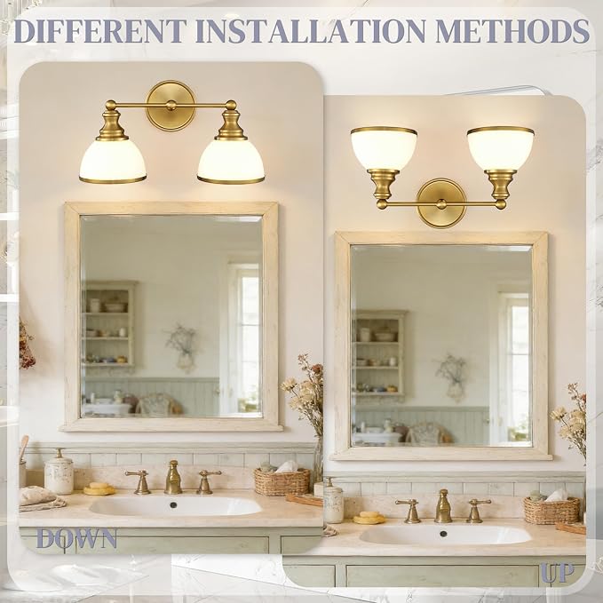 Hamilyeah 2-Light Gold Bathroom Vanity Light, Brushed Gold Wall Light Fixture - Image 6