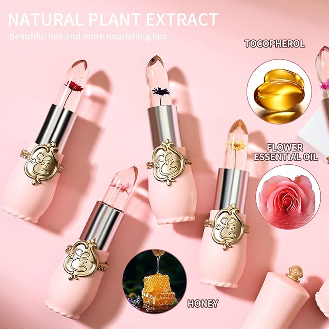 BestLand 3 Pcs/Set Flower Jelly Lipstick Set Temperature Change Moisturizer - Image 8