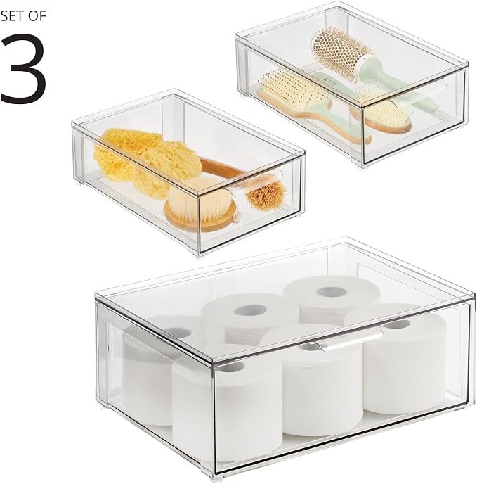 mDesign Plastic Stackable Bathroom Storage Organizer Bin Containers - Image 3
