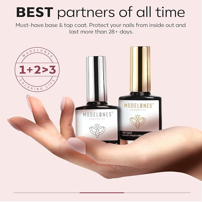 modelones Top Coat with Builder Nail Gel, Nude Pink Color Builder Top Nail Kit - Image 7
