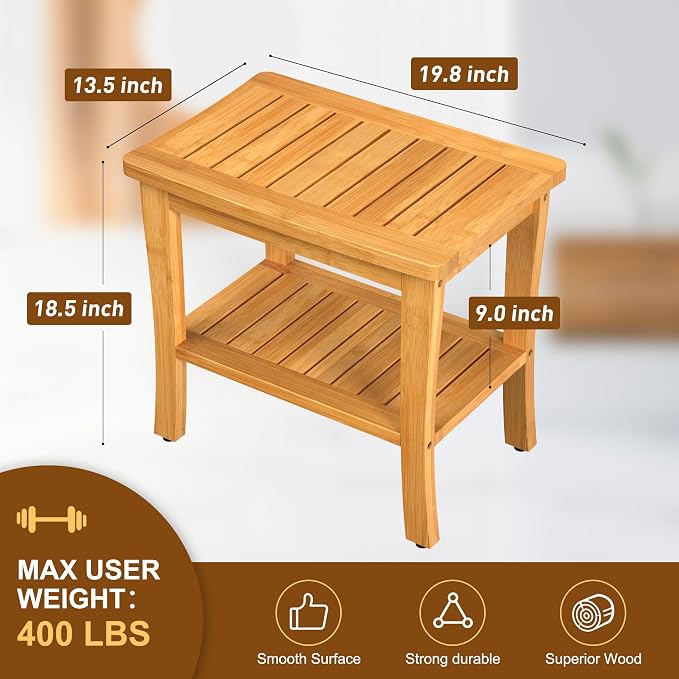 Large Bamboo Shower Bench Stool - Image 6