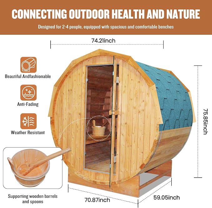 OUTEXER Outdoor Traditional Sauna 4-5 Person Wooden Saunas, 6’x6’Steam Wet - Image 4