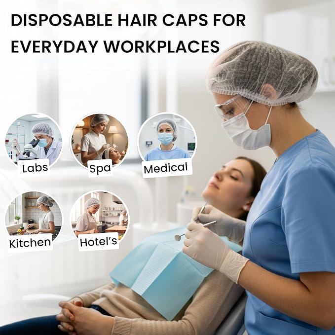 Disposable Bouffant Caps 21 Inch Non Woven Hair Net Elastic Head Cover - Image 4
