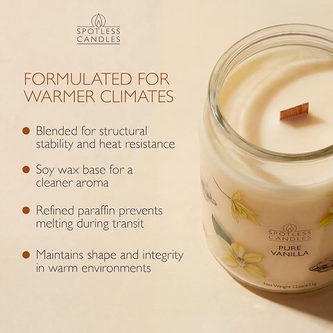 Pure Vanilla Scented Candle 22oz – 80-85 Hour Burn Time, Wooden Wick, Large - Image 5