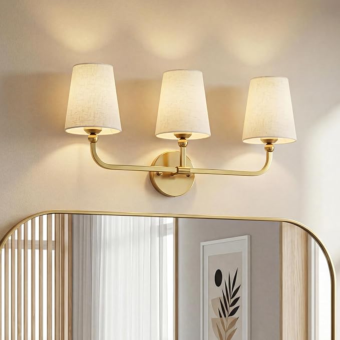 3-Light Bathroom Light Fixtures, Brushed Gold Vanity Lights - Image 7