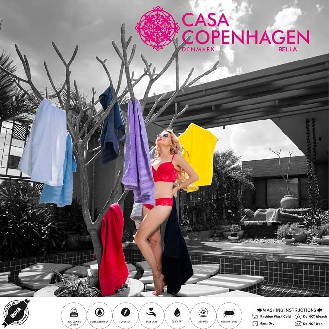 CASA COPENHAGEN Bella 6 Pieces Towel Set- Pinstripe Grey, 600 GSM 2 Bath Towel - Image 8