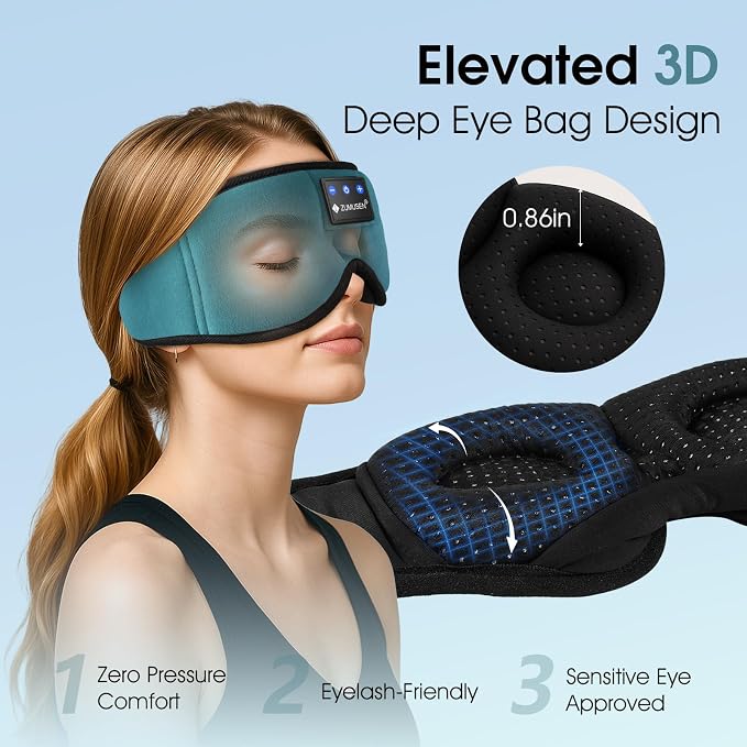 ZUMUSEN Bluetooth Sleep Headphones, 3D Wireless Music Eye Mask - Image 2