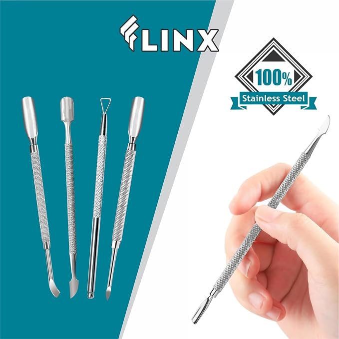 FLINX Metal Cuticle Pusher Tool 4 Pcs Nail Manicure Tools Nail Tᴏols - Image 3