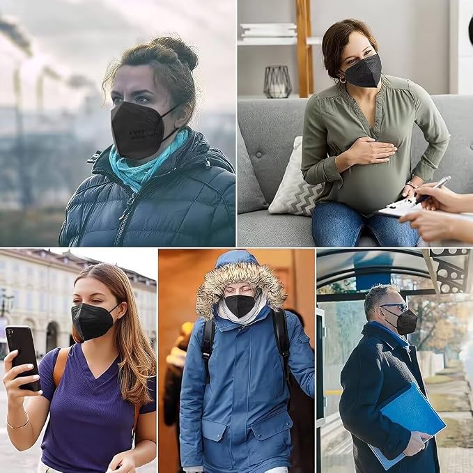 100PCS KN95 Black Face Masks 5 Layer Filter Efficiency≥95% - Image 5