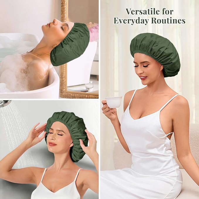 Shower Cap for Women Waterproof Reusable, Large Shower Cap Non-Slip - Image 6