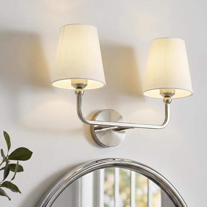 2-Light Bathroom Light Fixtures, Brushed Nickel Vanity Lights, Double Wall - Image 7