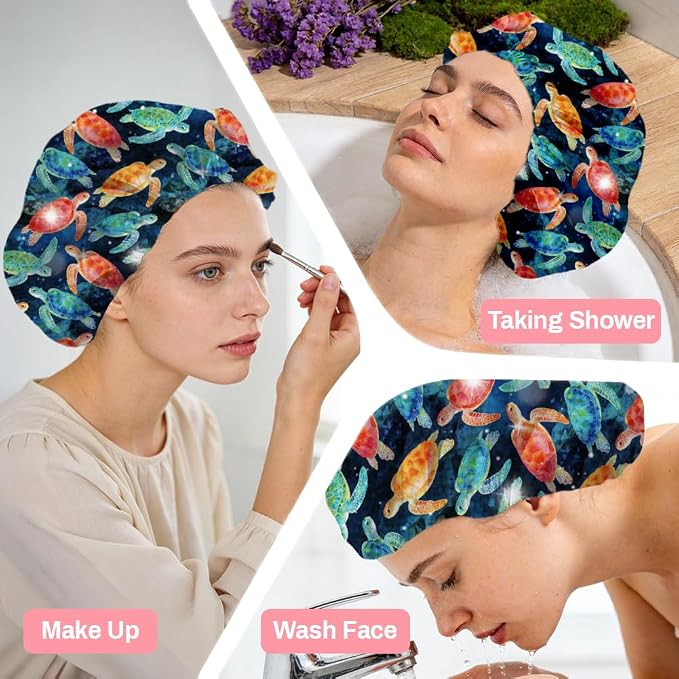Sea Turtle Reusable Shower Cap Ocean Double Layer Waterproof Shower Caps Large - Image 6