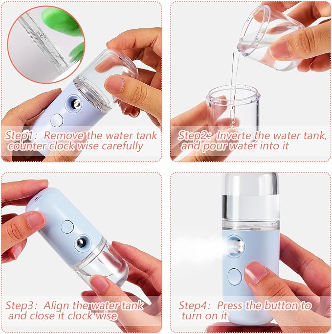 Mudder 4 Pcs Nano Facial Mister Handy Nano Mist Sprayer 30ml Visual Water Tank - Image 6