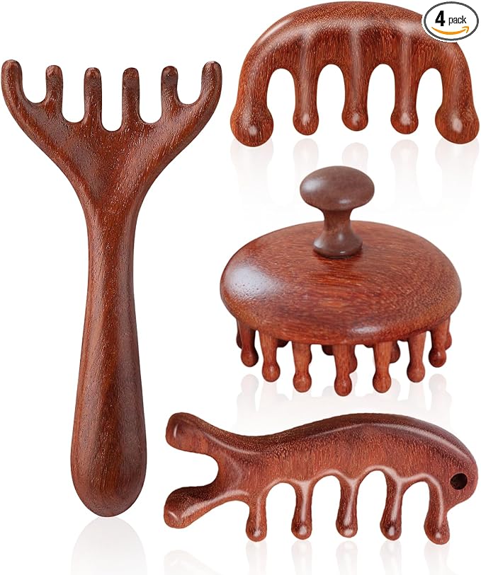 4 Pack Wooden Scalp Massager Comb, Portable Manual Head Massage Brush Tool Hair by Unknown