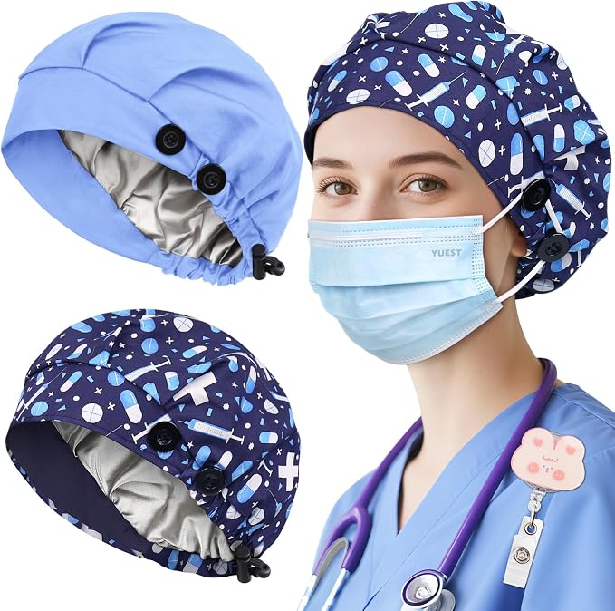 2 Pack Satin Lined Bouffant Scrub Caps - Image 5