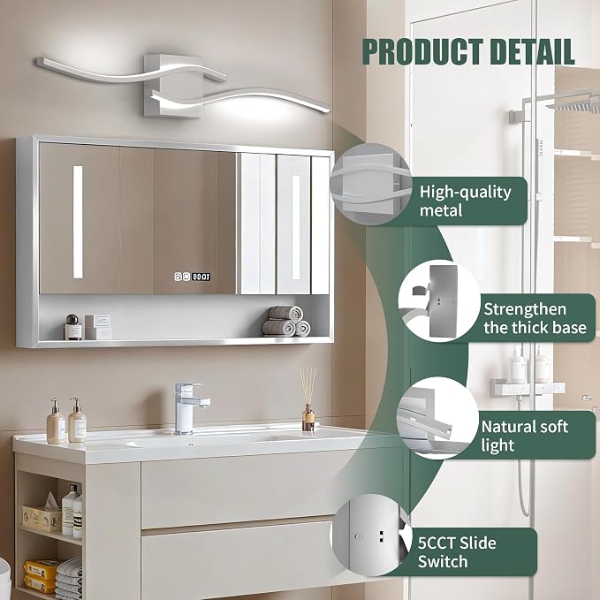 Espird 23inch Led Bathroom Vanity Light Bar, Brushed Nickel 5CCT Dimmable - Image 3