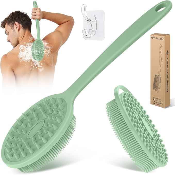 Silicone Back & Body Scrubber Set 2PCS, 13.4'' Gentle Exfoliating Back Scrubber by GEENOA