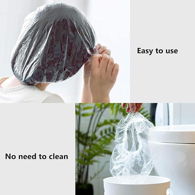 YIZIJIZI 100PCS Disposable Shower Caps, Large Thick Clear Waterproof Shower Cap - Image 8
