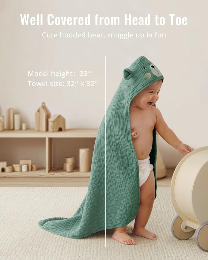 Blissful Diary Muslin Baby Hooded Towel 2 Pack, Soft & Absorbent Bath Towel - Image 5