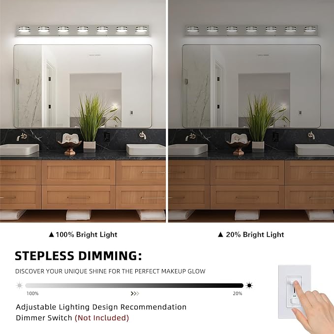 55.12inch Brushed Nickel Vanity Light Fixtures, 7 Light LED Bathroom Vanity - Image 3
