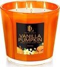 Large Candle Vanilla Pumpkin Scented, 4 Wick Natural Soy Candles by DLDREAMYDEWLA