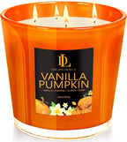 Large Candle Vanilla Pumpkin Scented, 4 Wick Natural Soy Candles by DLDREAMYDEWLA