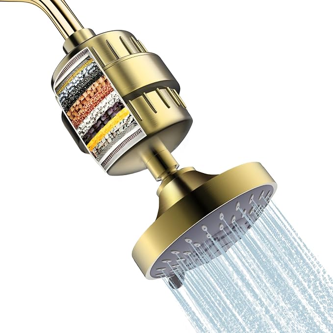 Shower Head and 15 Stage Shower Filter Combo, FEELSO High Pressure 5 Spray by FEELSO