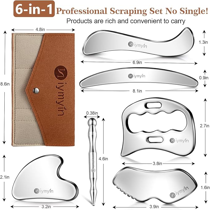 6-in-1 Stainless Steel Muscle & Fascia Scraper Tool Set, - Image 6