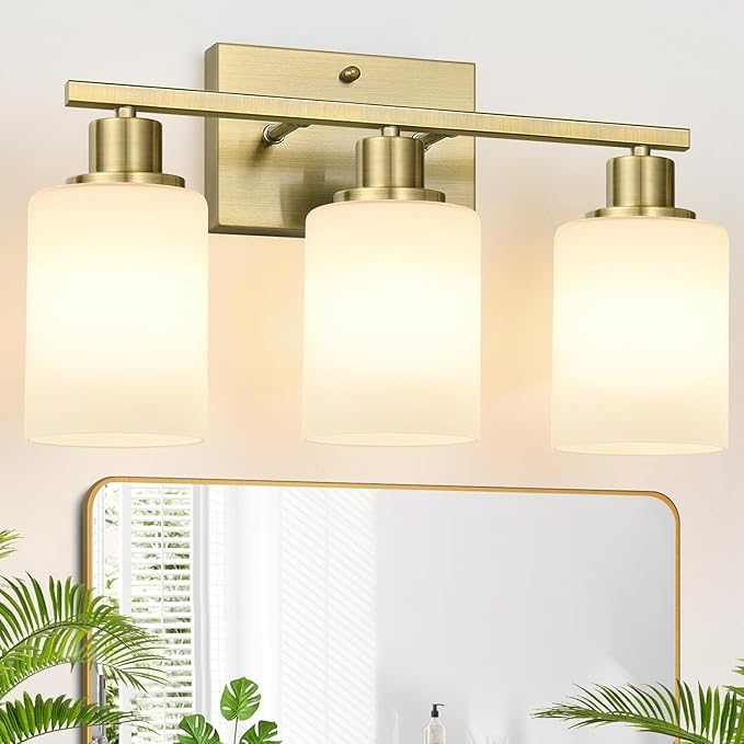 MOKATNG 3-Light Bathroom Light Fixtures, Aged Brass Vanity Light by Bathroomlightfixtures