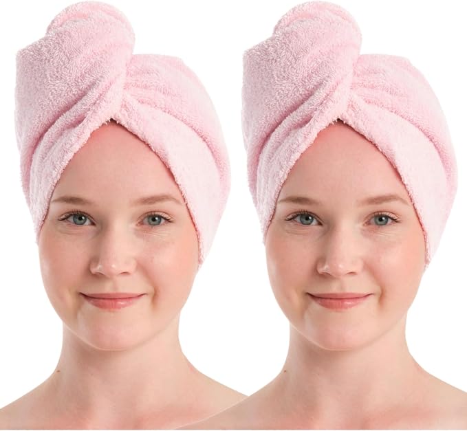 100% Turkish Cotton Hair Towel Wrap 2 Pack – Oeko-TEX Certified Quick Dry Turban by Seritaine