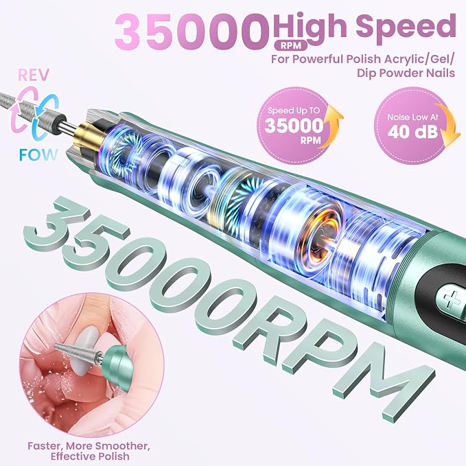 Cordless Nail Drill 35000RPM, Portable Electric Nail File - Image 2