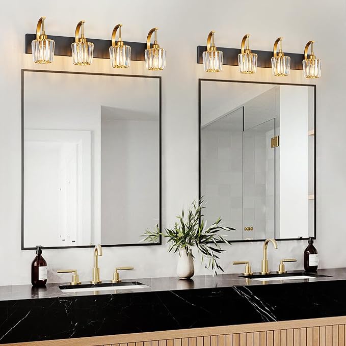 Modern Bathroom Vanity Light, 4-Light Black Gold Wall Sconce - Image 6