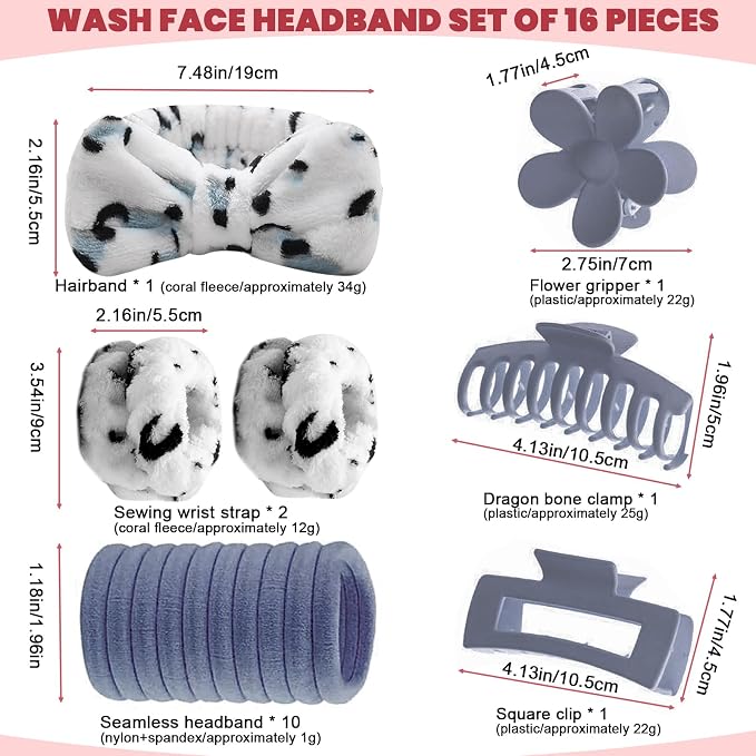 16 Pcs Skincare Headband Set, Face Washing Headband - Image 2