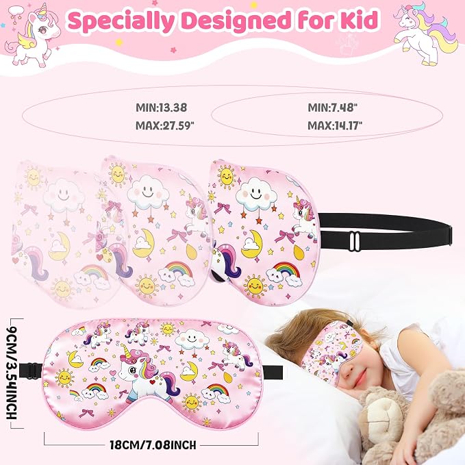 2 Pcs Sleep Mask for Kids Girls, Silk Eye Covers for Sleeping, Adjustable Strap - Image 2