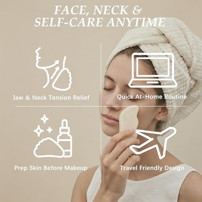 Lymphatic Contour Face Brush & White Jade Gua Sha Stone, Lymphatic Drainage - Image 5