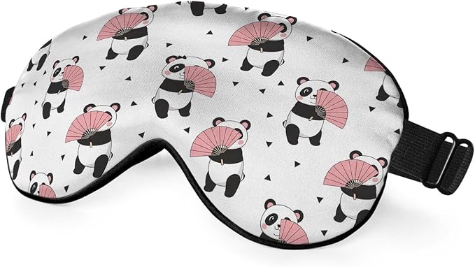 Cute Panda Bears Silk Eye Mask Sleep Mask Dandelion Pink Flower Cute Cartoon by Unknown