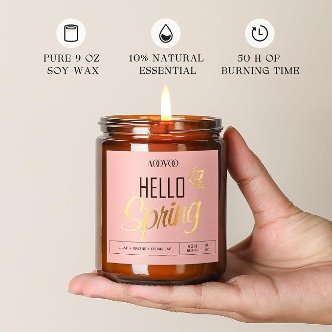 AOOVOO Hello Spring Candles - 9 oz Lilac Scented Candles - Image 4